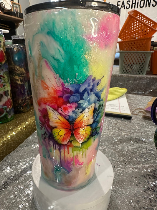 24 OZ Wine Tumbler with Butterfly