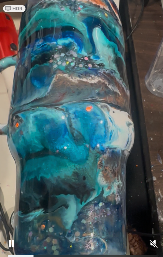 32 oz Modern Curve Tumbler with handle “Teal treasure”