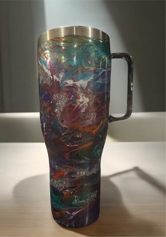 40 OZ Tumbler with handle “Color Swirls ”