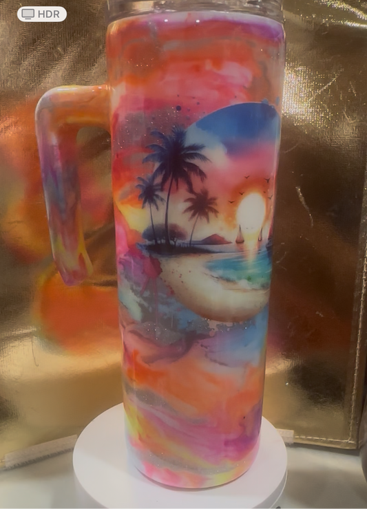 30 oz Tumbler with handle - Beach Vibes