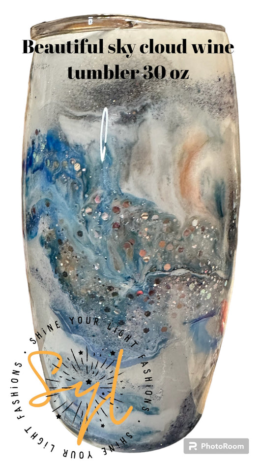 30 oz Wine Tumbler – Cloudy Sky Swirls