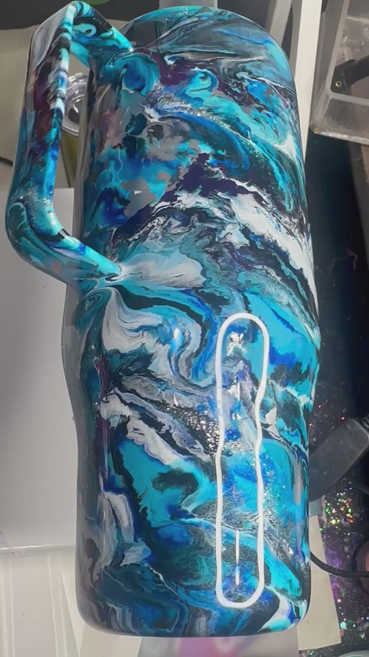 24 oz Tumbler with handle - Blues/Turquiose